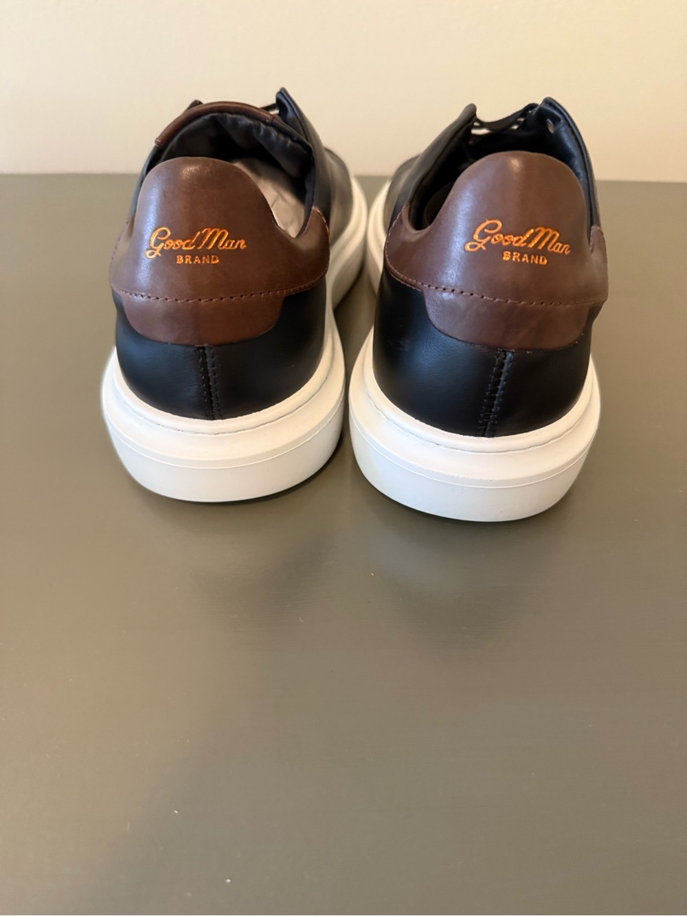 GoodMan Black Leather Low-Top Sneakers with White Sole and Brown Heel Accent - Picture 4 of 5